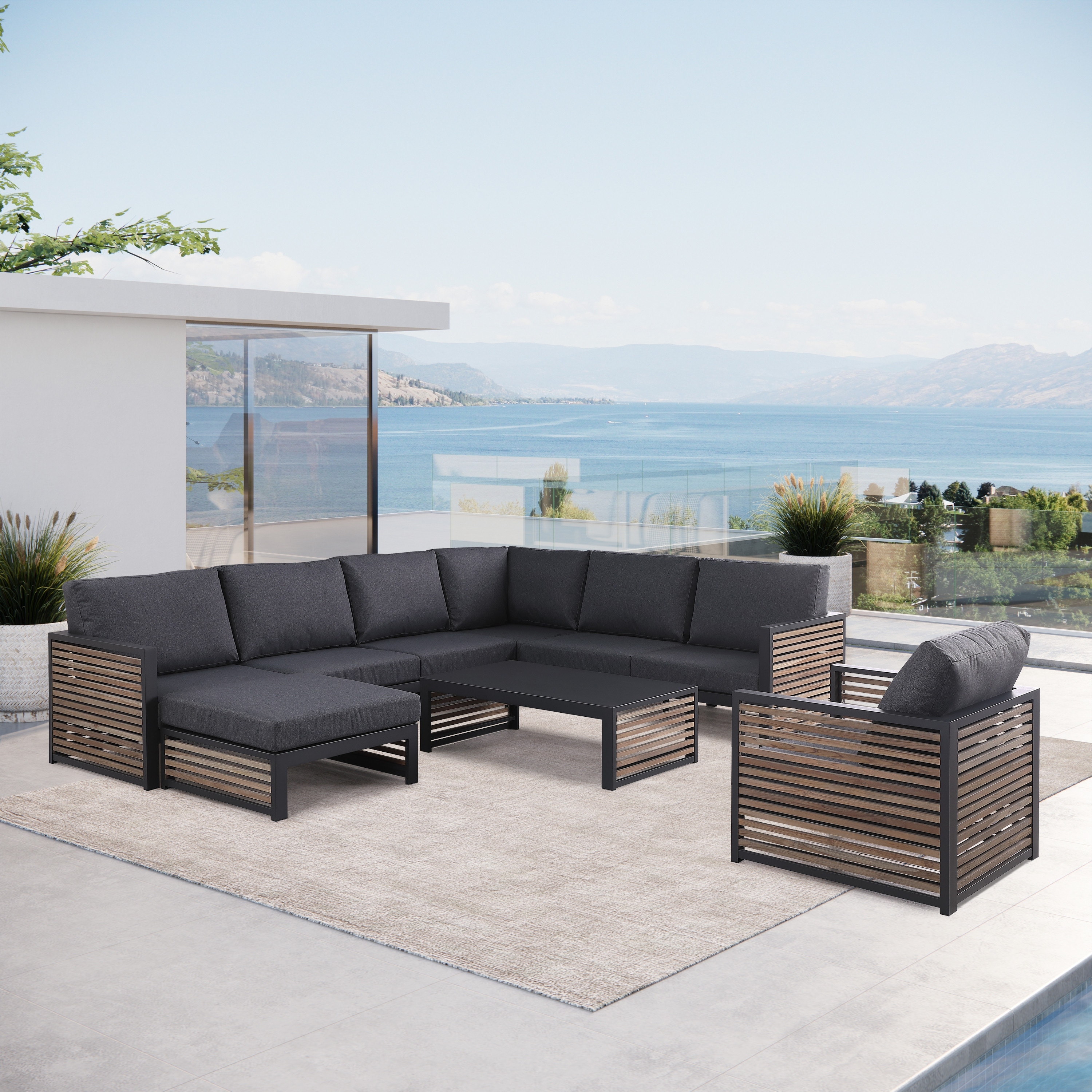 Cadora Teak 6 Person Outdoor Sectional Seating Group Right Hand