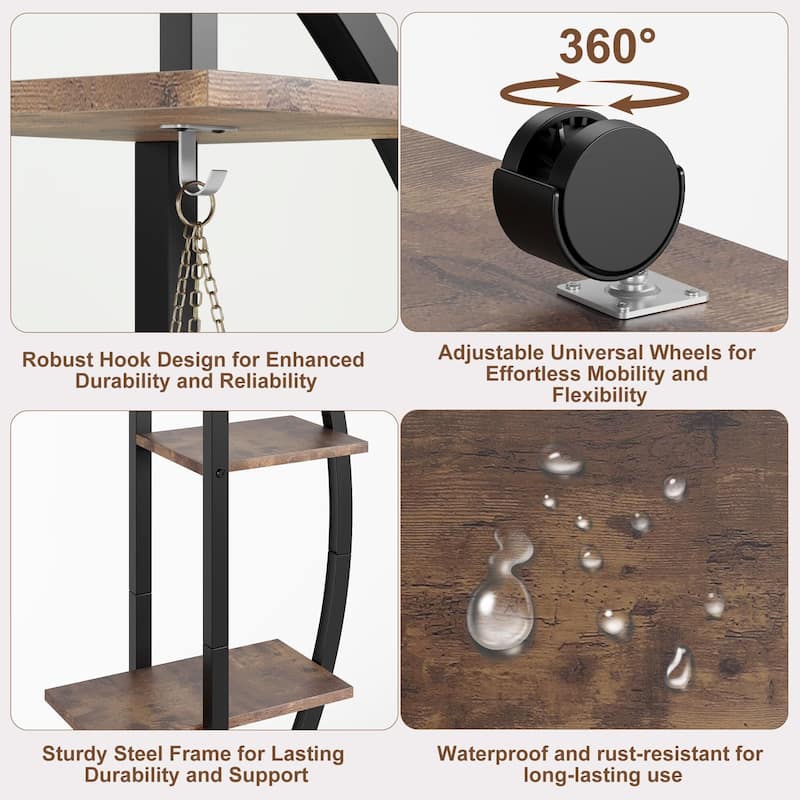 6 Tier Metal Plant Container Stand,Half Moon Shape Plant Stands With Detachable Wheels and Drawers