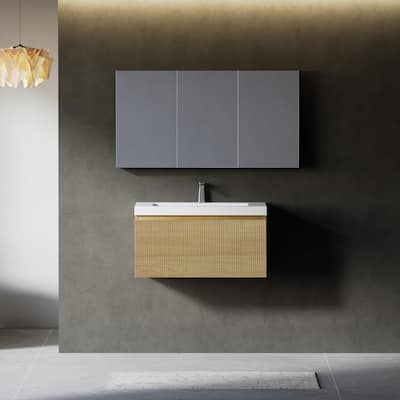30'' Floating Bathroom Vanity with Sink Combo, Modern Wall-Mounted Striped Bathroom Storage Cabinet with Soft-Close Drawer