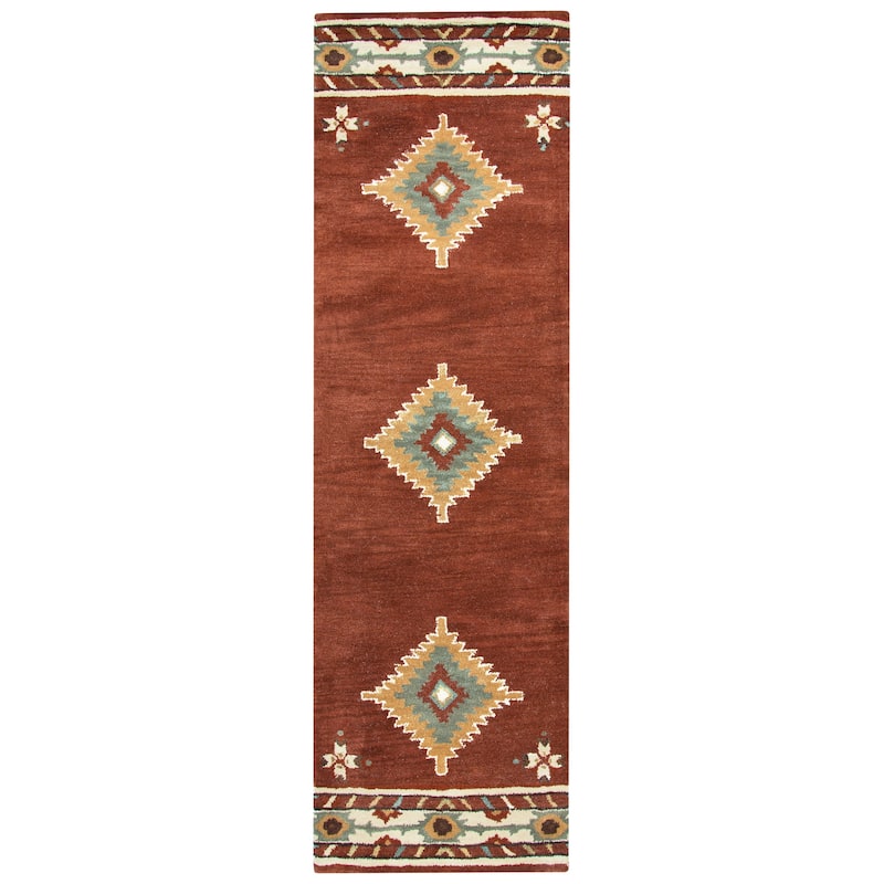 Alora Decor Ryder Brown, Tan, and Grey Hand-tufted Wool Rug - 2'6" x 10' - Burgundy/Rust