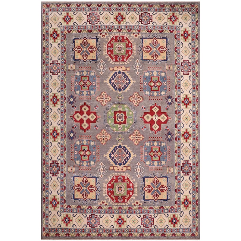 Southwestern Kazak Sonia Gray/Natural Wool Rug - 8'0'' x 10'0''