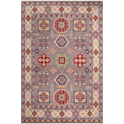 Southwestern Kazak Sonia Gray/Natural Wool Rug - 8'0'' x 10'0''
