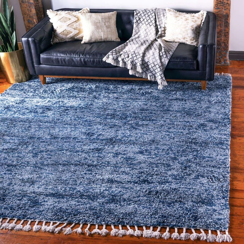 Shag Brico Collection Area Rug - 8' Square - Blue