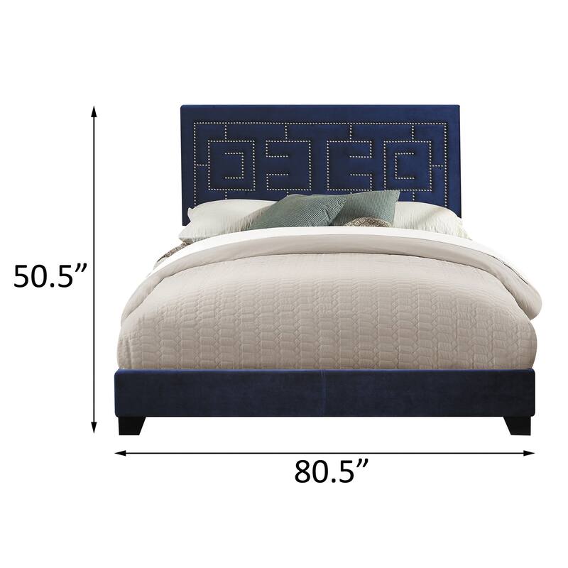 Quantra Dark Blue Bed with Nailhead Trim