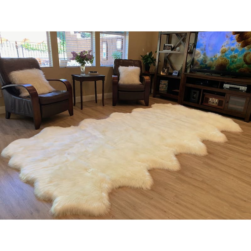 Highland Select Natural Long Wool Sheepskin 12 Pelt Shag Rug - 5'5" x 9'2"