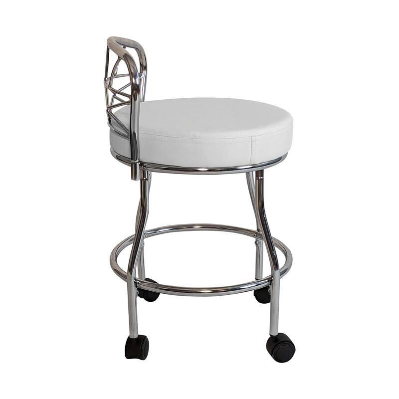 Cross Back Vanity Stool with Casters - 27.5" - White and Silver