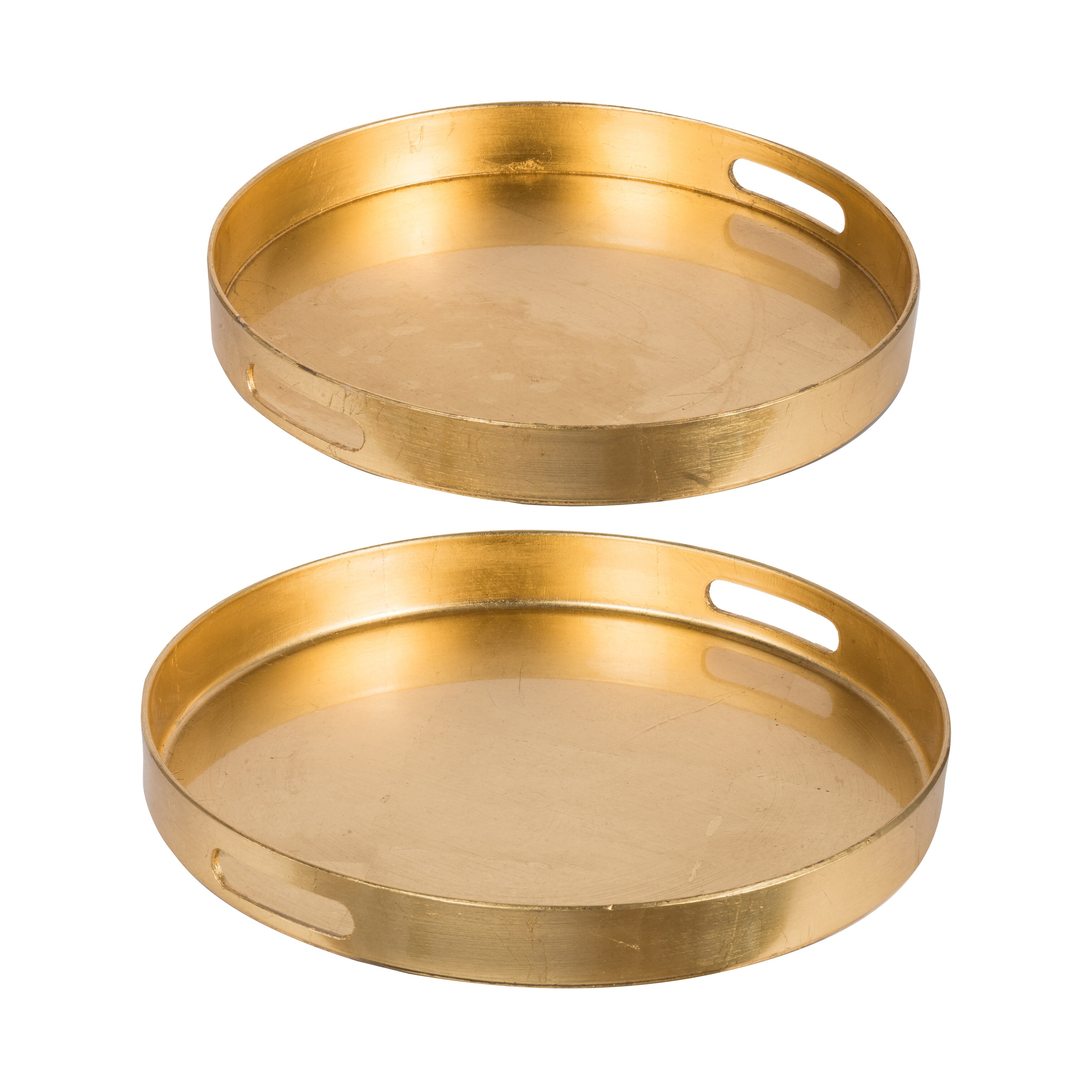 Shop Black Friday Deals On Quinn Brushed Gold Round Trays Set Of 2 Overstock 29660089