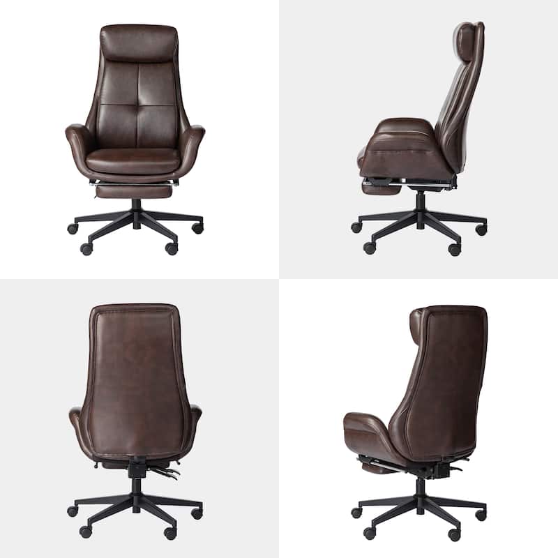 Glitzhome Adjustable Reclining Swivel High Back Home Office Chair with Footrest and Armrest