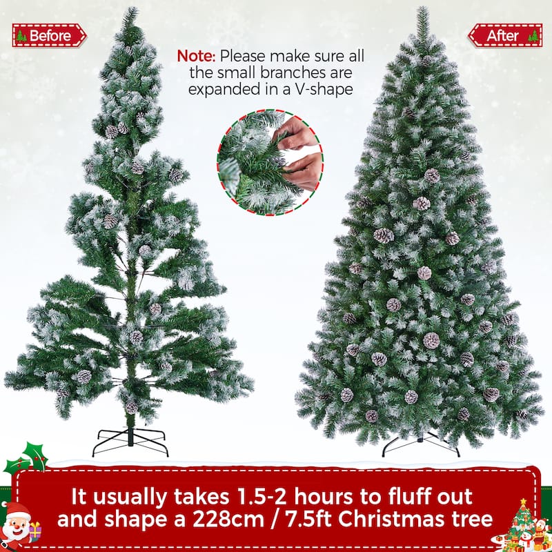Yaheetech 4.5FT/6FT/7.5FT Pre-lit Frosted Artificial Christmas Tree with Stand Included, Green