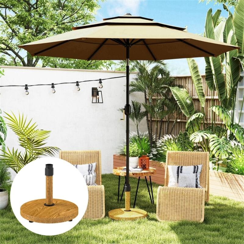 Outsunny Concrete-Filled Metal Umbrella Base, Distressed Yellow, Adjustable Pads, Supports Poles - Φ18.9" x 17.3" H