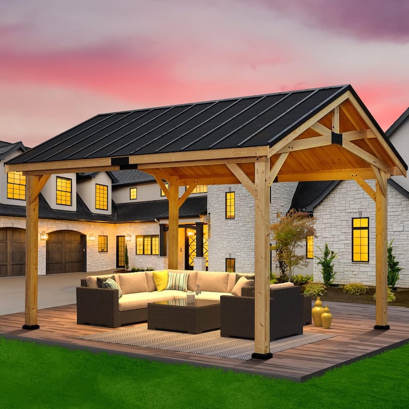 EROMMY Hardtop Asphalt Roof Spruce Wood Gazebo