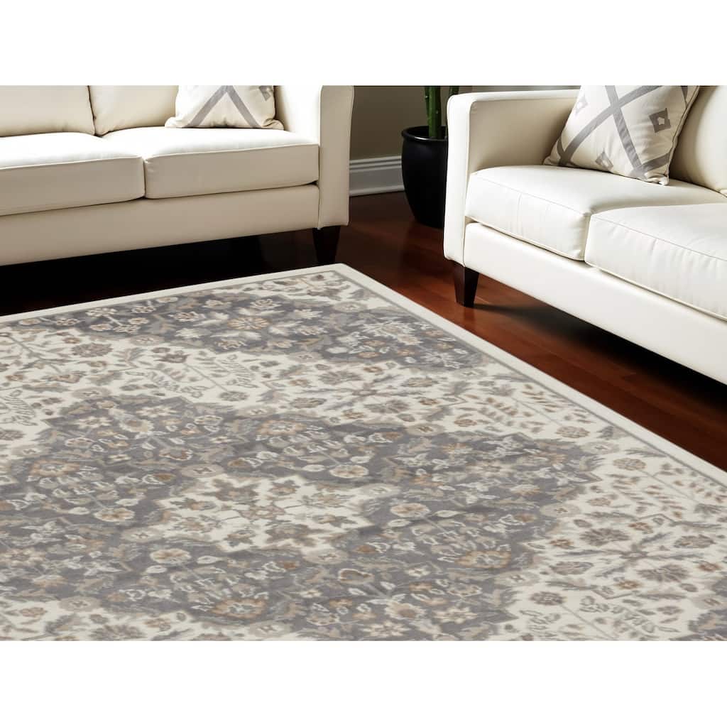 Power Loomed Floral Traditional Non Skid Low Pile Area Rug - 144' X '108' X '0.25