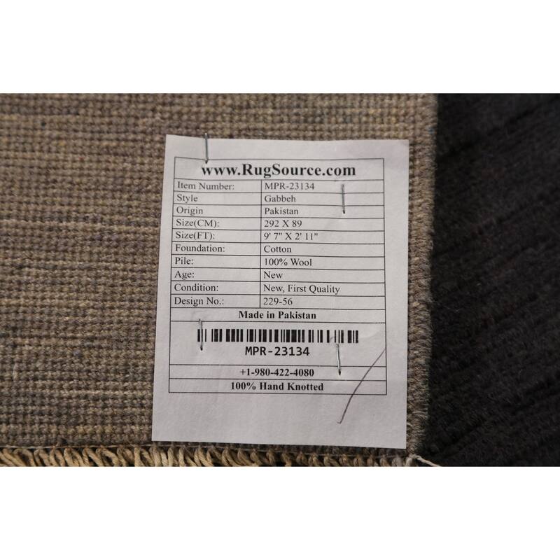 Modern Gray Gabbeh Runner Rug Hand-Knotted Grey Wool Carpet - 2'11" x 9'7"