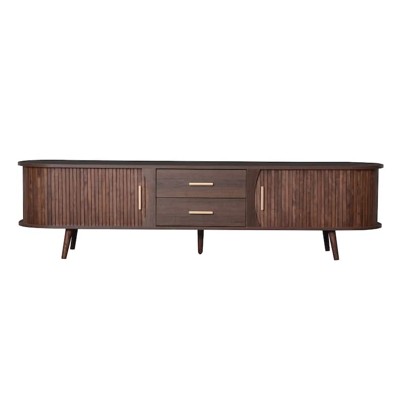 Anmytek Walnut TV Stand Media Console with Sliding Doors Drawers Modern Rustic Storage