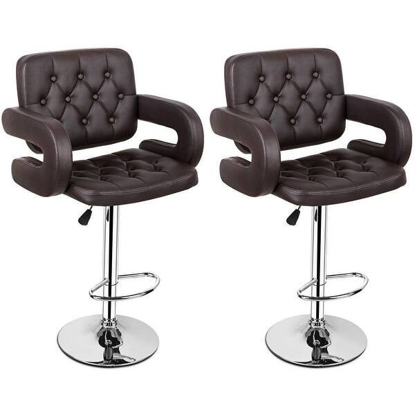 Shop Black Friday Deals On Costway Set Of 2 Pu Leather Swivel Bar Stools Hydraulic Pub Chair Adjustable Brown Overstock 15929833