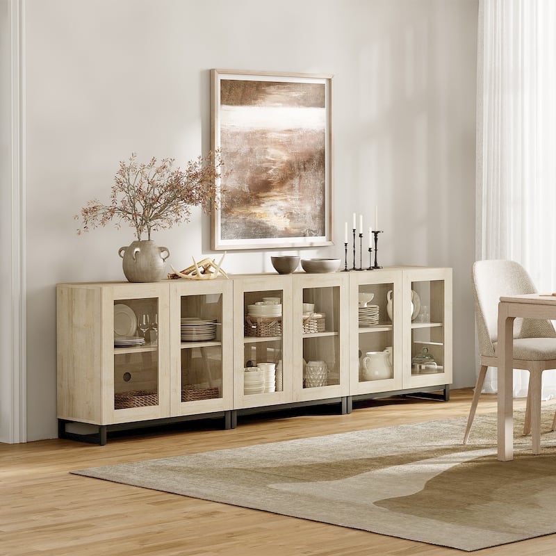 WAMPAT Modern TV Stand with Glass Doors for 110 inch TVs, Entertainment Center Console with Adjustable Shelves and Metal Base