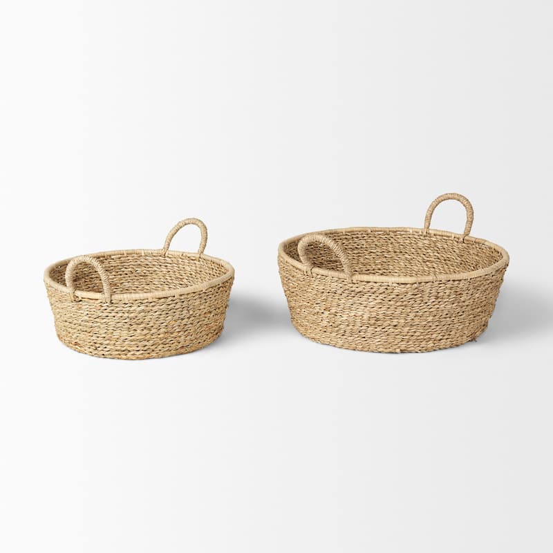 Ayanna Set of 2 Deep Nesting Seagrass Baskets w/ Handles - 18.5L x 18.5W x 5.9H