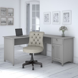 The Gray Barn Lowbridge L-shaped Desk with Tufted Office Chair (Gray)