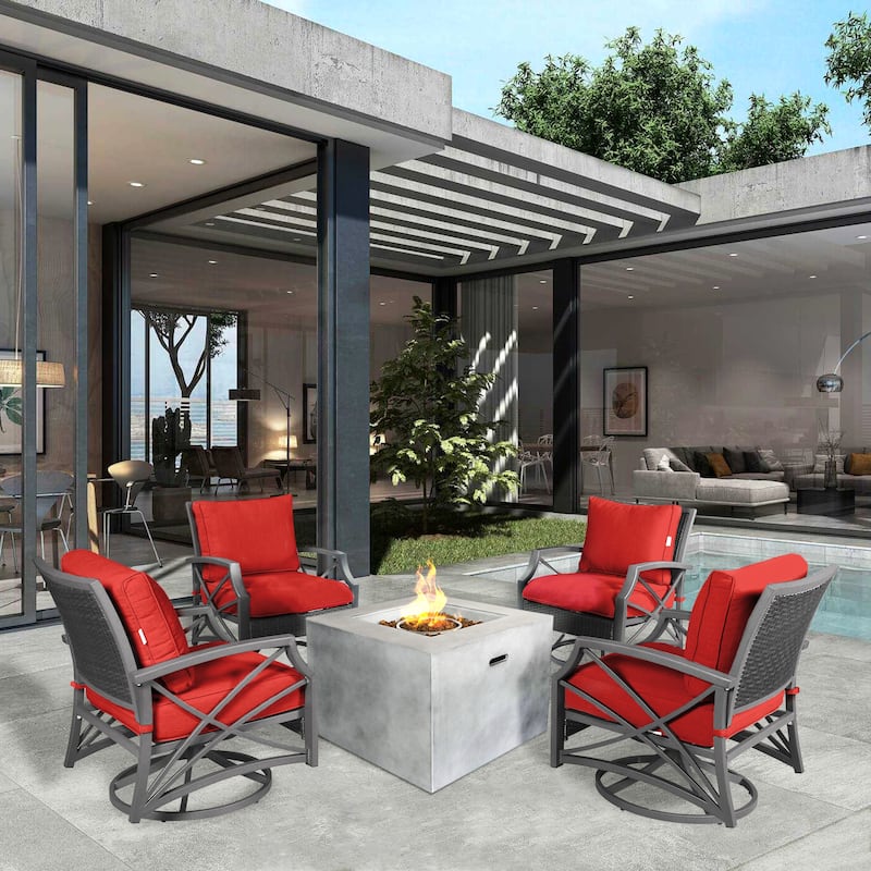 Kai 32" Square Concrete Propane Fire Pit Set for Patio (40,000 BTU)