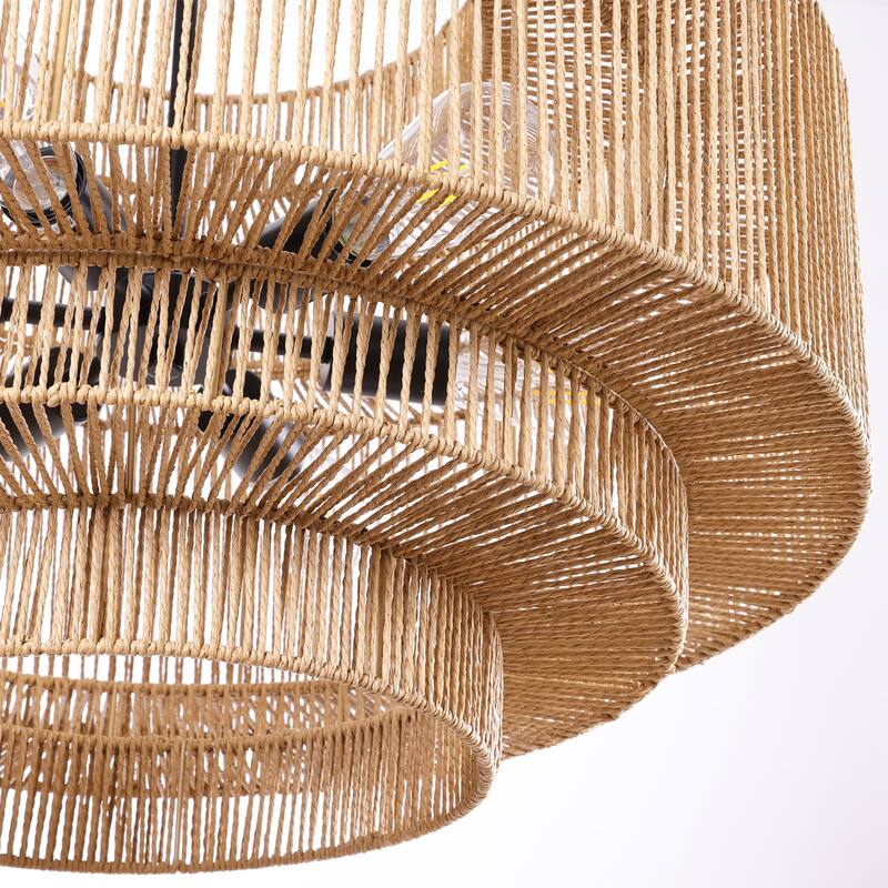 4/6-Light Boho 5-Tier Hand Woven Rattan Drum Chandelier