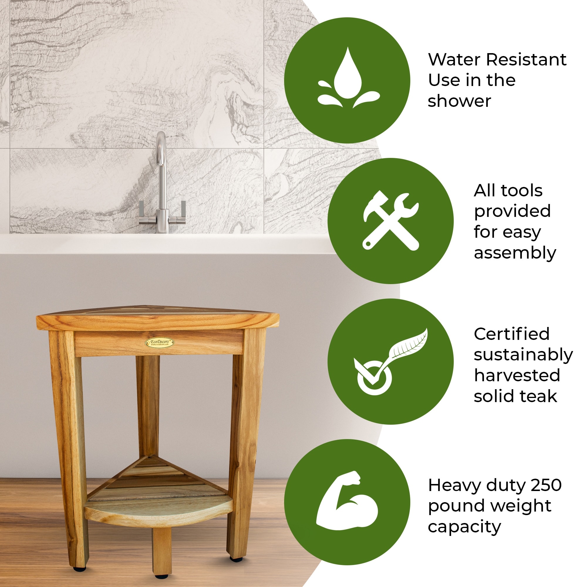 EcoDecors Corner Teak Shower Stool Corner Teak Shower Bench Corner Teak Shower Seat Corner Teak Shower Shelf 18 T Bed Bath Beyond 28301045