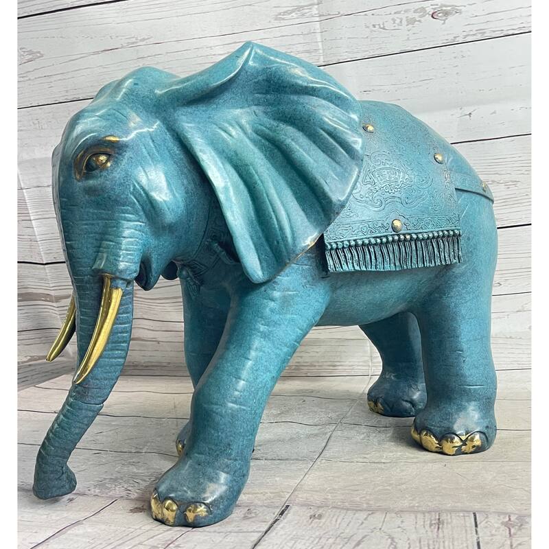 Green Blue Imitative Elephant Bronze Sculpture Statue Figure Figurine Signed Original Art