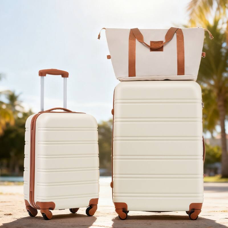 2-Piece Modern Luggage Sets, Hard-Shell Luggage with 360° Swivel Spinner and TSA Lock, for Boarding Travel, Brown+White