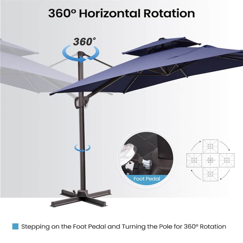 9 ft x 11 ft Outdoor Patio Dual Top Cantilever Offset Umbrella with Rod Base