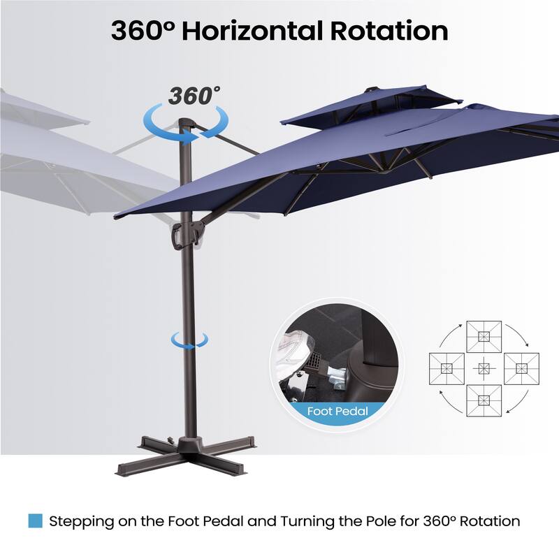 Double top 10.5 ft. x 9 ft. Heavy-Duty 360-Degree Rotation Cantilever Patio Umbrella