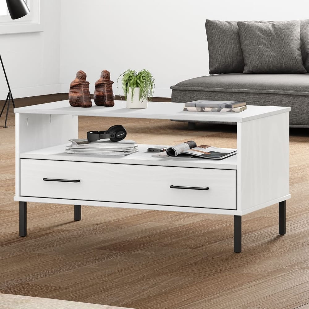 vidaXL Coffee Table Accent Side Sofa End Table with Metal Legs Solid Wood OSLO - 33.5" x 19.7" x 17.7"