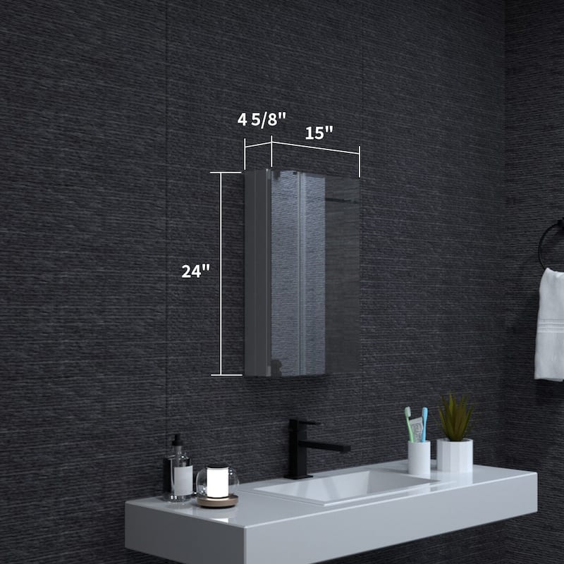 15" x 24" Rectangular Aluminum Surface Mount Medicine Cabinet with Mirror and Shelves - 15" x 24"