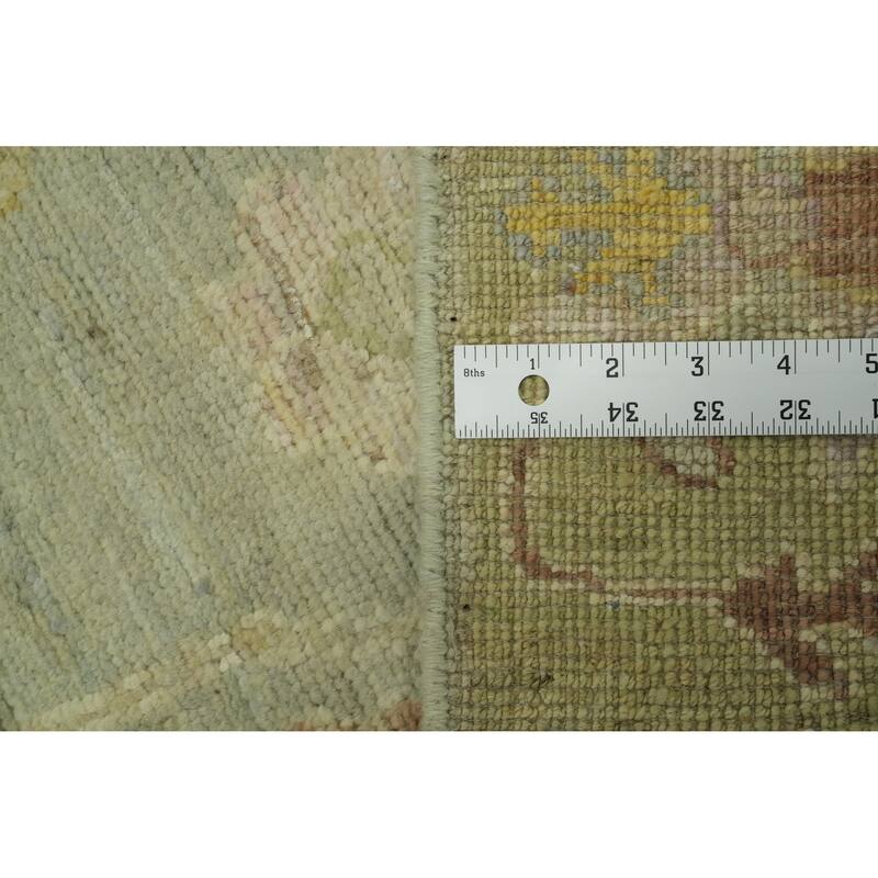 Vegetable Dye Wool Oushak Turkish Runner Rug, Floral Geometric - 11' 7'' X 3' 1''