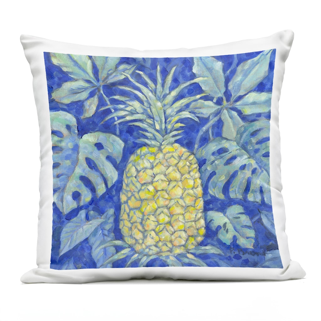 Stupell Tropical Pineapple on Blue Printed Outdoor Throw Pillow Design by Paul Brent