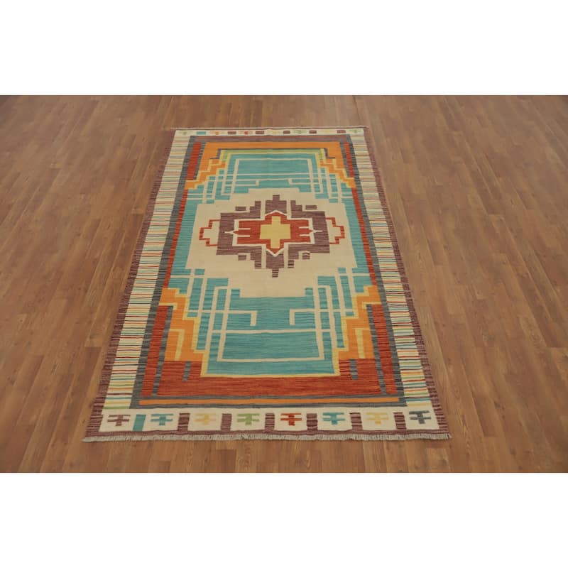 Hand Woven Southwestern Wool Multi-Colored Geometric Area Rug - 8' 1'' X 4' 10''
