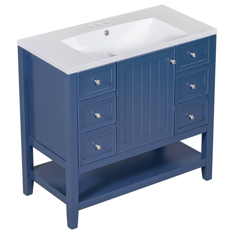 Bathroom Vanity with Undermount Ceramic Sink, Three Drawers, Cabinet with Door, Adjustable Shelf