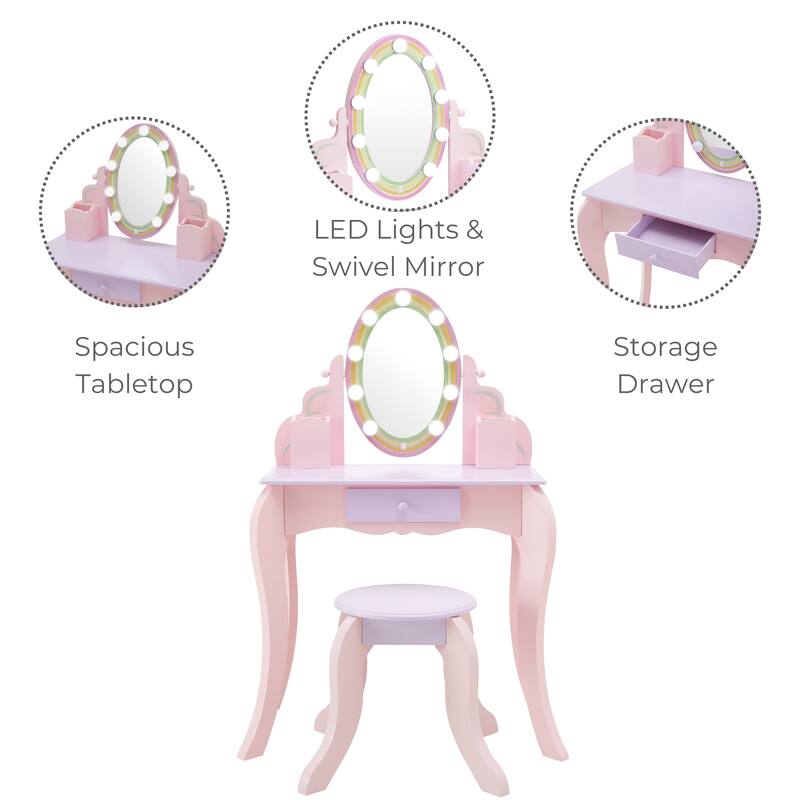 Fantasy Fields Little Princess Rapunzel Vanity with LED Mirror - 23.62" L x 11.5" W x 39.02" H