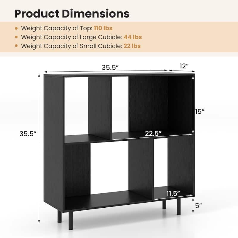 Gymax 2PCS 4 Cubby Open Bookcase 3-Tier Freestanding Bookshelf w/