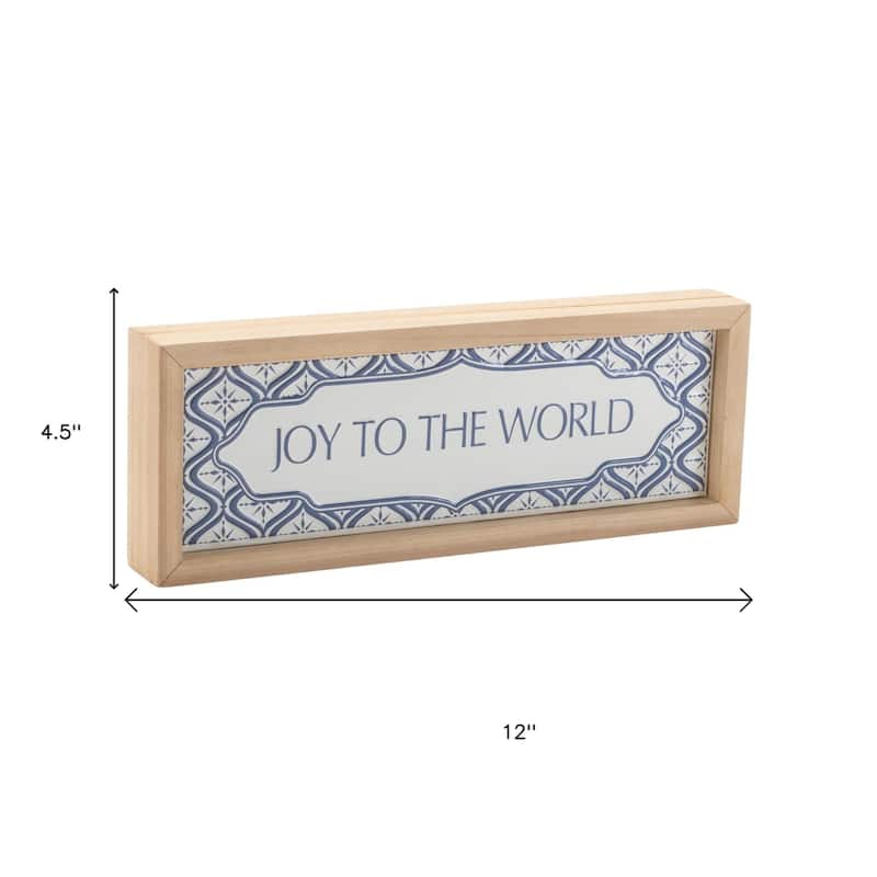 HomeRoots 5" X 12" Blue And White Christmas Joy To The World Wood Framed Art