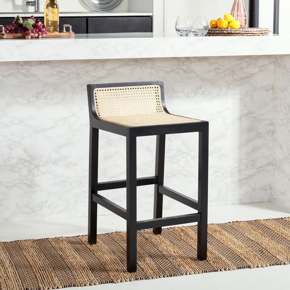 SAFAVIEH Carry Low Back Cane Counter Stool - 16" W x 19" D x 31" H - 16Wx19Dx31H