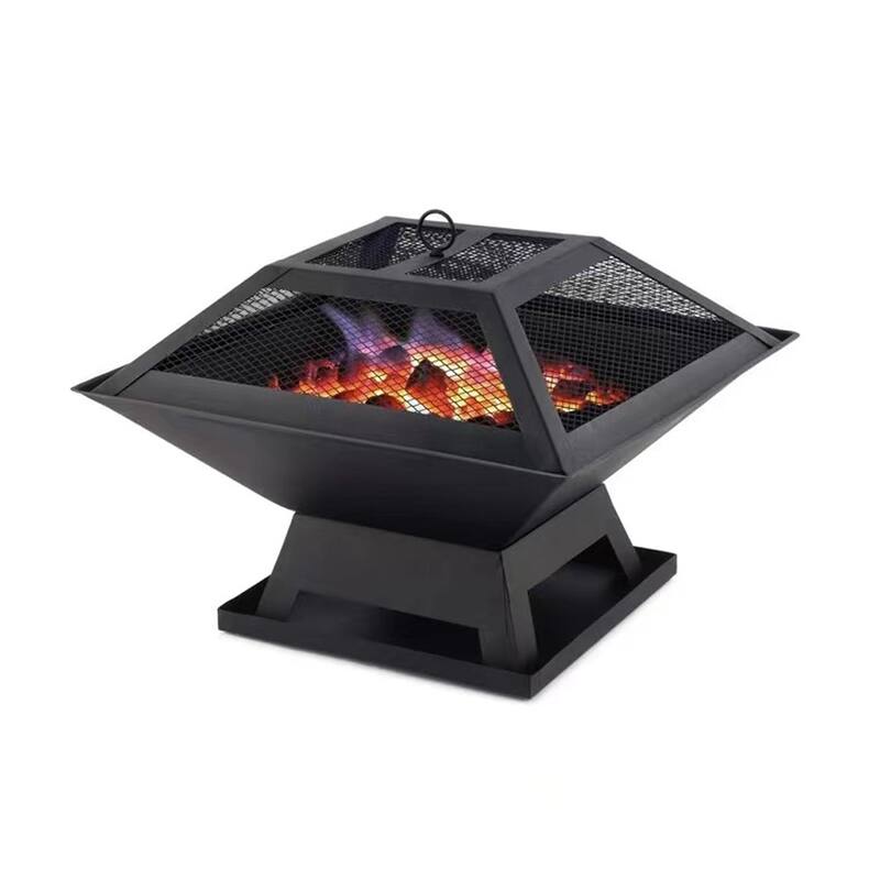 Square Small Fire Pit BBQ Party Portable Fire Pit for Camping, Outdoor Heating, Bonfire and Picnic - Black