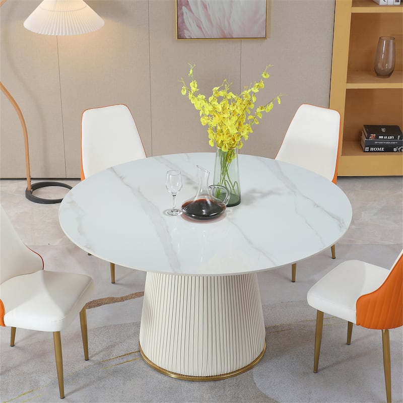 53 inch Round Sintered Stone Carrara Dining Table - Overstock - 37165657