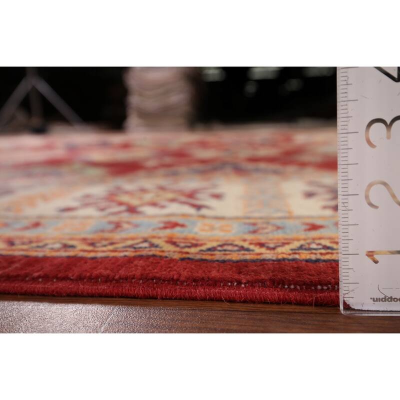 Red Geometric Kazak Area Rug Handmade Wool Carpet - 8'1" x 9'7"