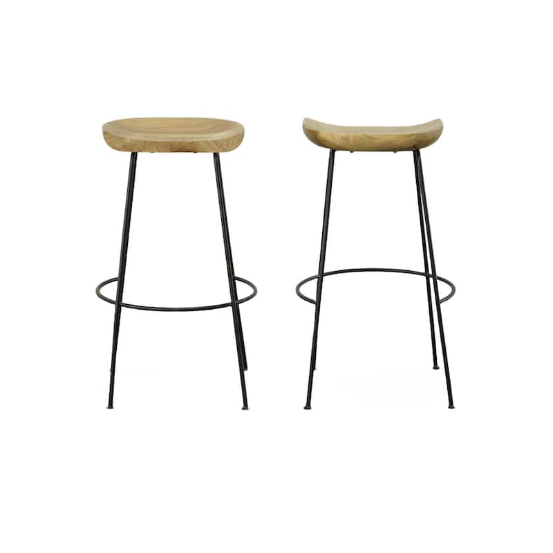 Curved Seat Wooden Barstools - 30.5" - Set of 2