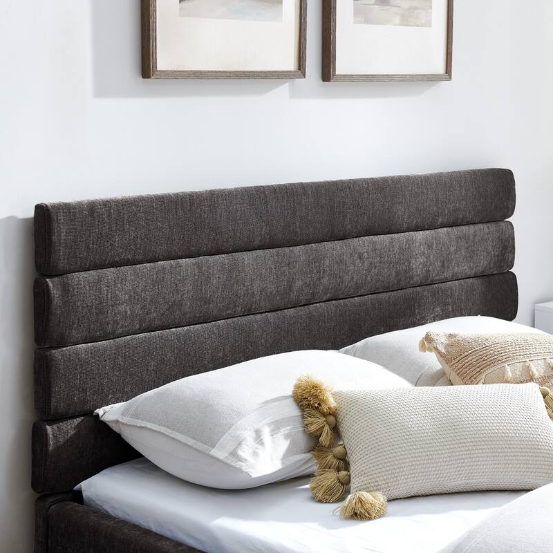 Queen size cushioned bed, comfortable cushioned bed frame, headboard and solid bed frame