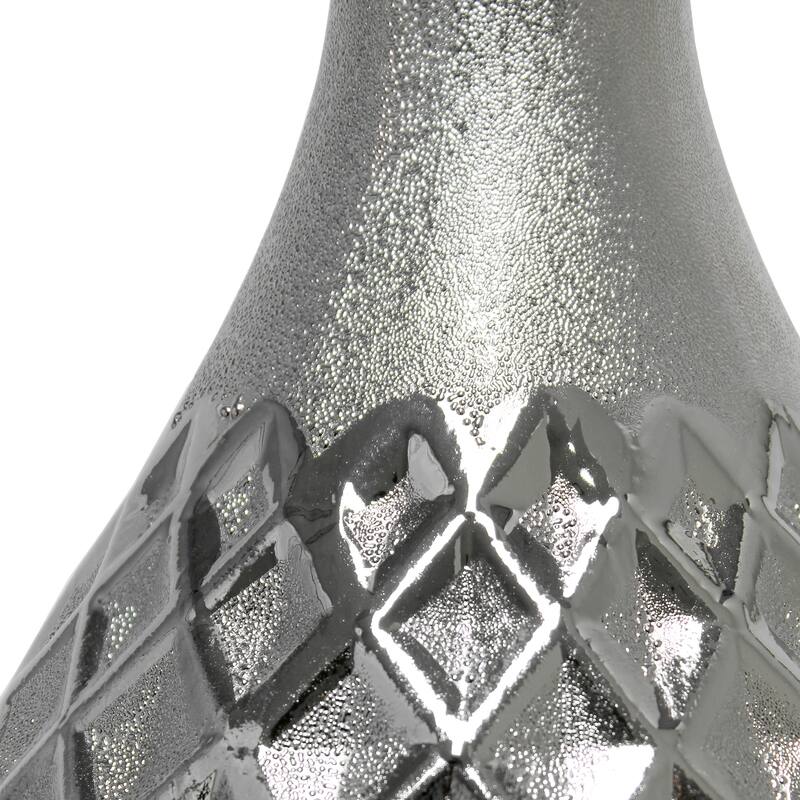 Diamond Base Ceramic Table Lamp with White Drum Shade - 20.5" - Silver