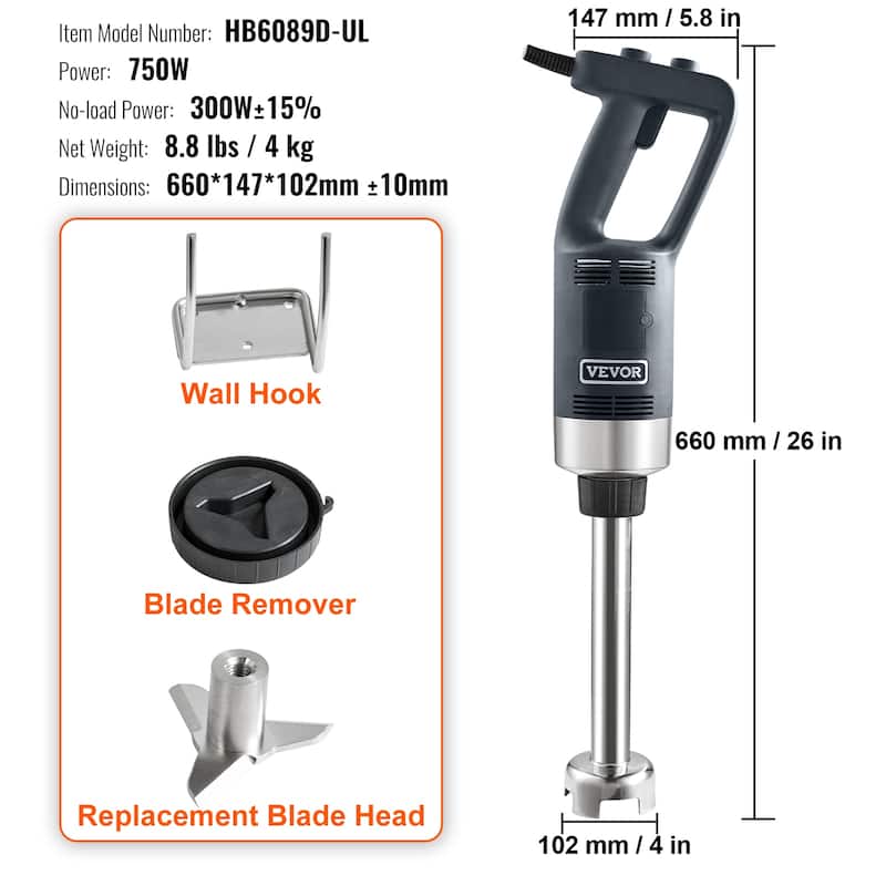 VEVOR Commercial Immersion Variable Speed Blender, Heavy Duty Hand Mixer