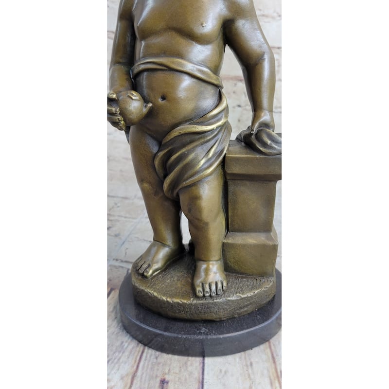 Young Boy Child Cherub Holding Apple Clical Hot Cast Bronze Statue Sculpture Decor