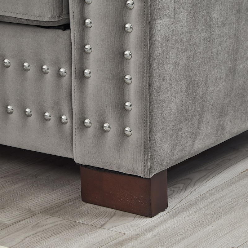 Roomfitters Modern Velvet Sofa with Square Armrests, Upholstered Couch with Silver Nailhead Trim for Living Room
