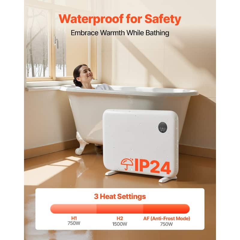 Fast Heating Panel Heater 1500W for Bathroom, Bedroom Living Room with Defrost and Timer - 26.77 x 3.50 x 16.93 in