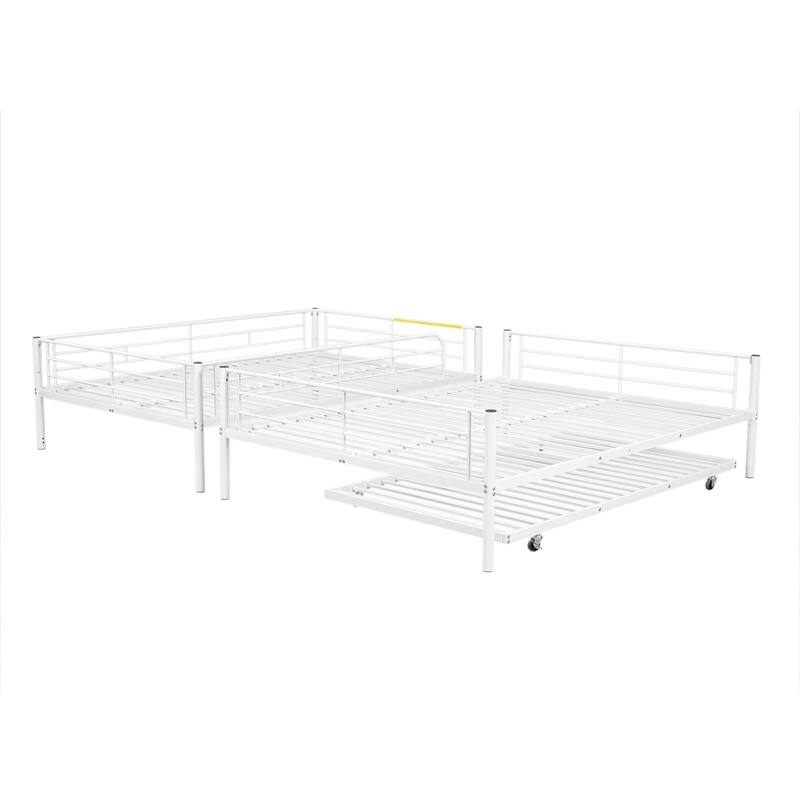 Modern Full XL Over Queen Bunk Bed with Twin Trundle, Metal Frame, Convertible Design for Guest Rooms and Families
